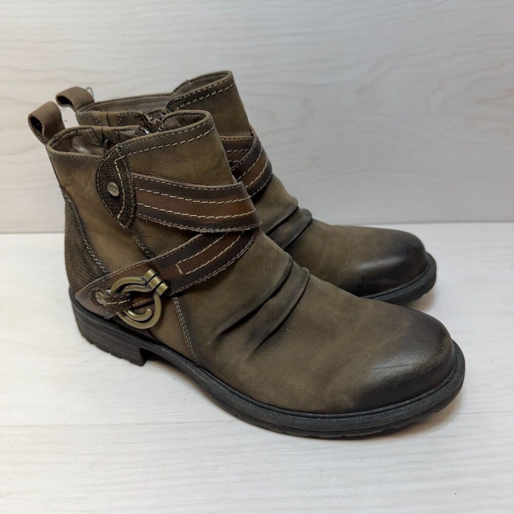 Earth Laurel Ankle Boot Women's Size 8 Brown Leather‎ Adjustable Straps Side Zip
